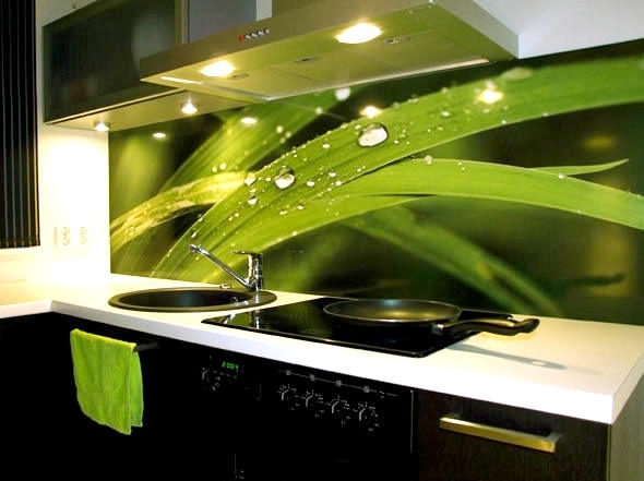Vihreät seinät keittiössä lasista (nahat) - nopeat ja kirkkaat
