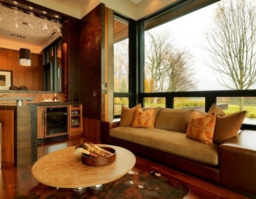 Tehokas yhdistelmä keittiötä erkkeri-tyyppisellä olohuoneella - erittäin kaunis ja moderni