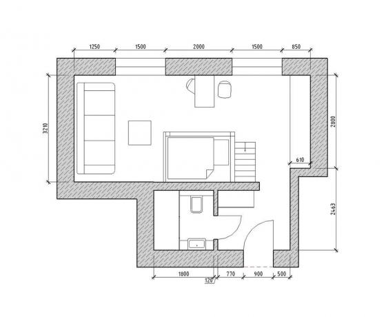 Budjetti Studio 29 m² sängyn alla katon