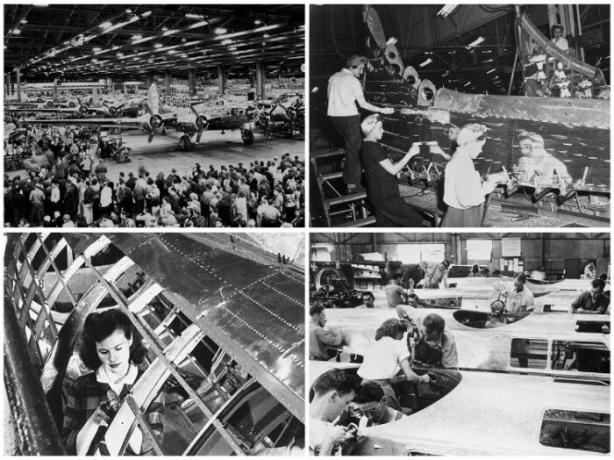 30000. ihmisiä päivittäin työtä tehtaassa, keräämällä pommikoneet Boeing B-17. | Kuva: twizz.ru.