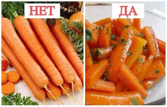 Keitetyt porkkanat ovat hyviä raaka.